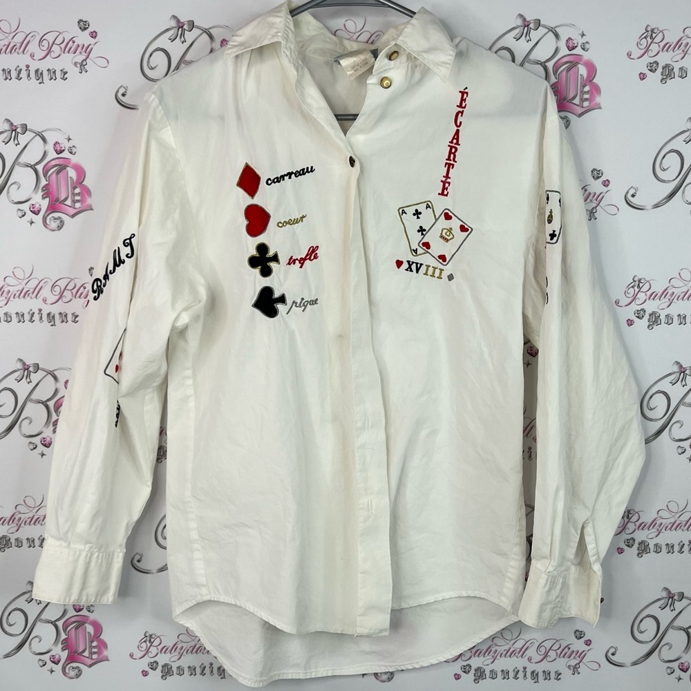 Como studio button up casino 🎰 cards White Shirt with Red and Black Accents